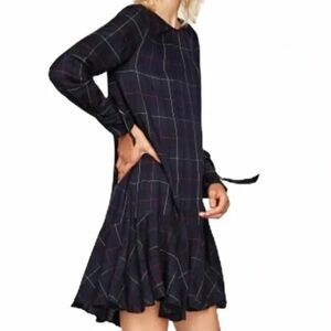 Zara Plaid Drop Waist Mini Dress XS Dark Academia Preppy Babydoll Fall